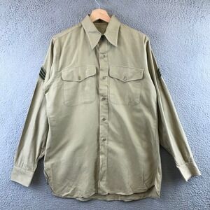 Vintage US Military Marine Corps Khaki Long Sleeve Shirt Mens Army